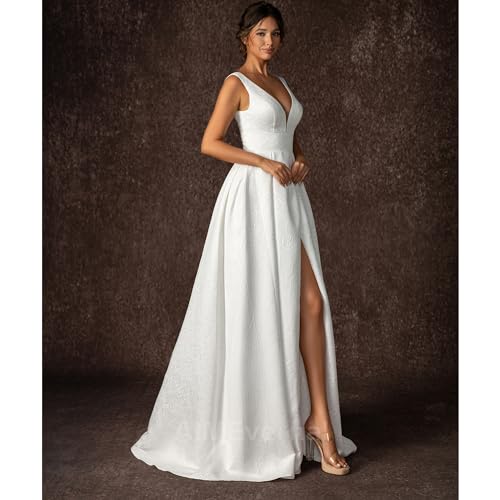 Bride Wedding Dress of Elegant Royal Style,2024 Summer Beach Wedding Gown Simple Series,Summer Wedding Guest Dress Front Slit2