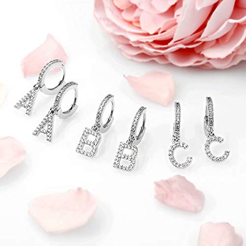 Initial Earrings For Girls Kids, 925 Sterling Silver Post Small Silver Huggie Hoop Earrings Letter F Initial Dangle Hypoallergenic Earrings For Girls Women Toddler Kids Jewelry Teen Girls Gifts #TOP6