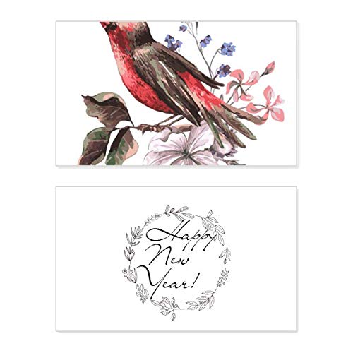 Tarjeta conmemorativa de Año Nuevo Branch Birds Flower con elegantes motivos florales