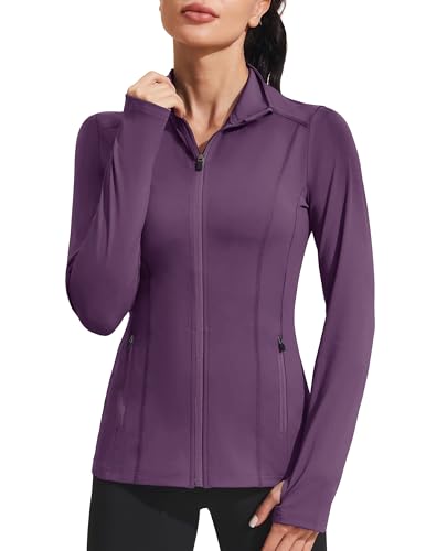 PINSPARK Women's Athletic Jackets Slim Fit Workout Jacket Full Zip Up Running Gym Yoga Sports Tops with Pockets