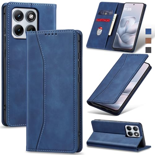 Jasonyu Etui do Motorola Edge 70 Fusion Skórzane etui ochronne Kabura Magnetyczne przegródki na karty Funkcja stojaka Portfel Skórzany pokrowiec ochronny (niebieski)