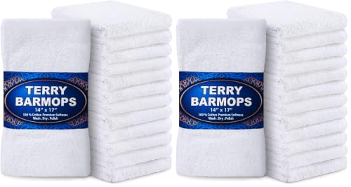 Image of GREEN LIFESTYLE Terry Bar Mops 14 inch x 17 inch 24 Pack - Cotton Bar Towels, Kitchen Towels, Cleaning Rags, Absorbent Terry Cloth Towels for Restaurant, Bar, Kitchen and Home Use (White)
