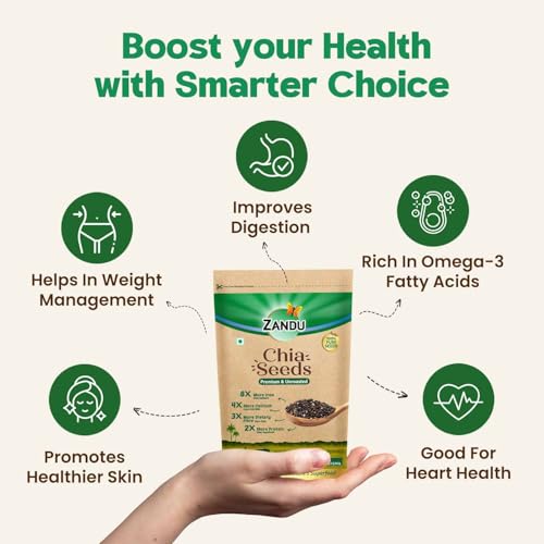 Image of Zandu Chia Seeds- 200GM (Pack of 2) I Premium & Raw Seeds I Rich in Omega-3 Fatty Acids I Helps in Weight Management I Rich in Dietary Fiber I Rich in Protein I Resealable Pack