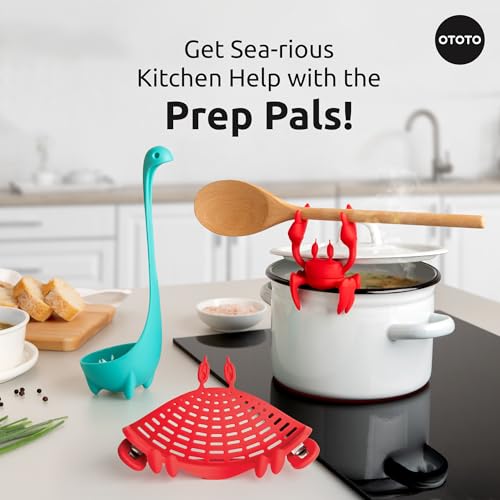 Image of OTOTO Prep Pals Bundle of Red the Crab, Nessie, Crabby - Cute Kitchen Accessories, Kitchen Gadgets, Spoon Rest for Stove Top, Soup Ladle, Pasta Strainer, Funny Unique Gifts, Cooking Gifts