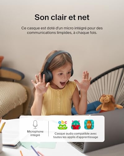 Belkin SoundForm Mini Casque Audio sans Fil pour Enfants avec Micro intégré (Circum-aural, autonomie de 30 h, pour Apprentissage, Voyages, Autocollants Amusants, pour iPhone, iPad, Galaxy) - Noir
