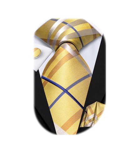 Image of Hi-Tie Men 63inches Tie Set Extra Long Necktie Paisley Tie Pocket Suqare Cufflinks Big and Tall Men Tie