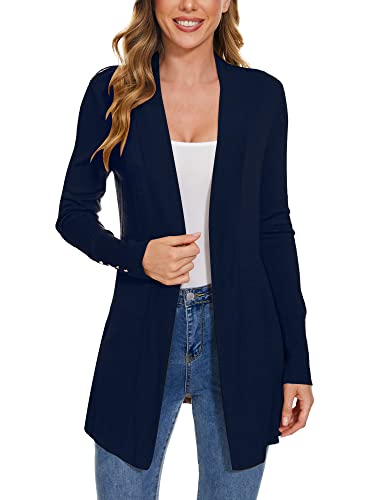 Image of Women Long Knit Cardigan Lightweight Open Front Sweaters | Capsule Wardrobe for Women, Relaxed fit, Buttoned Ribbed cuffs, Dressy Business Casual , for spring early fall office work