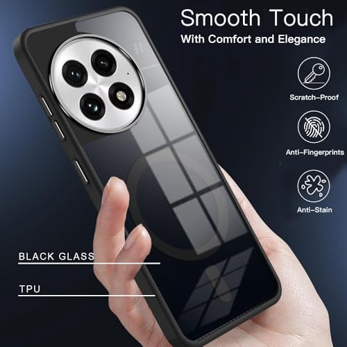 Image of KARWAN Translucent Hybrid Back Case Cover Compatible with Oneplus 13R Shockproof Case with Camera Protection, N52 Magnet Cover Case with Magnetic MagEaze Wireless Charging Cover (Black)