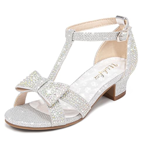 Image of Walofou Girls Dress Shoes Girls Heels Flower Girl Shoes Toddler Little Kid | 1.26 in Low Heels,Adjustable Buckle,Sparkly Bowknot,Glitter,Wedding,Party,Birthday,Holiday,Performance,Girls Dress Sandals