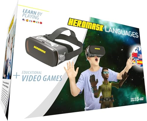 Heromask Idiomas: Gafas Virtuales + Juegos (5-12 años) ― Regalo Que motiva a Aprender inglés, Chino y Otros Idiomas Mientras Juega a Videojuegos de Realidad Virtual