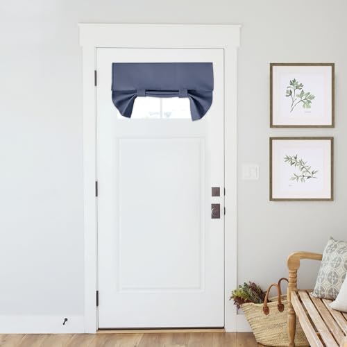 PONY DANCE Door Window Curtain - Blackout Privacy Shade for Glass Front French Door, Thermal Insulated Tie-Up Window Covering, Blue Haze, 1 Panel, 26W x 18L Inch