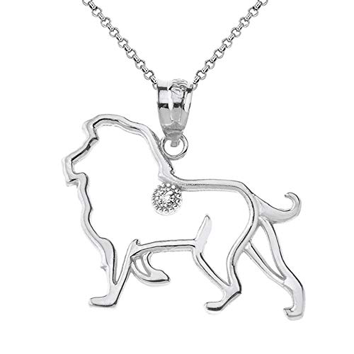 925 Sterling Silver CZ-Accented Leo Zodiac Sign Charm Outline King Lion Necklace, 22