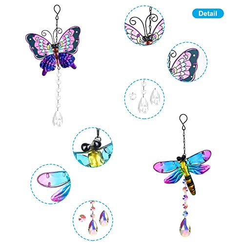 Litially 2Pcs Crystal Suncatcher, Crystal Suncatchers For Windows, Dragonfly And Butterfly Shape Prism Suncatcher Hanging For Garden, Living Room, Indoor Windows (Cute Style) #TOP3