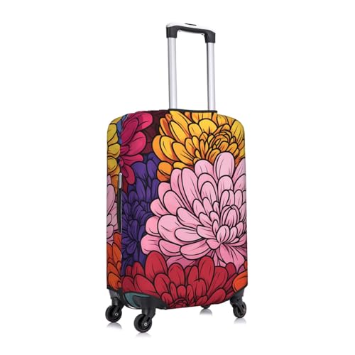 Colorful Chrysanthemum Elastic Travel Luggage Cover, Washable Spandex Suitcase Protector, Anti-Scratch Fits 18-32 Inch3
