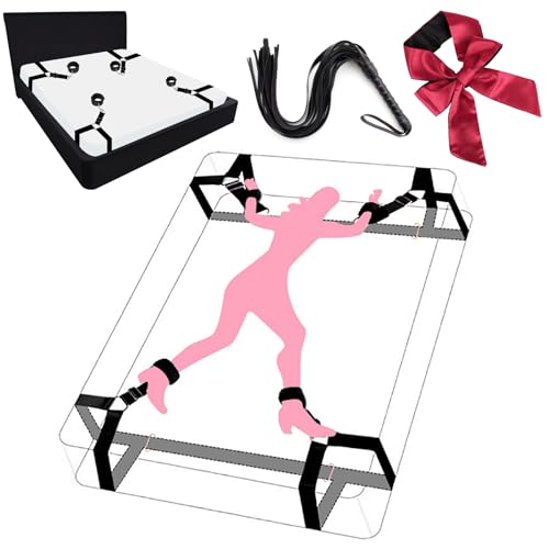 Sex Bondage BDSM Kit Bed Restraints Set Easy Install Sex Rope Adjustable Straps Sex Toys with Handcuffs Ankle Cuff Whips for Adults Women Couples Game Pleasure