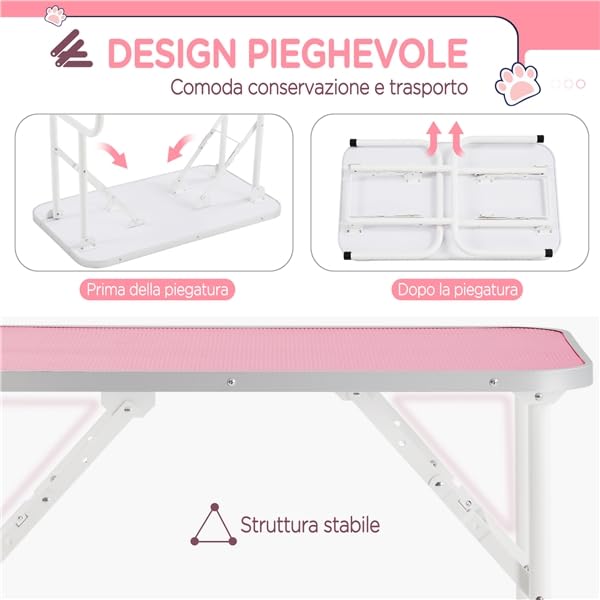 Yaheetech Tavolo da Toelettatura Cani Tosatura per Cani Gatti Animali Pieghevole con Laccio Portata 100 kg Rosa