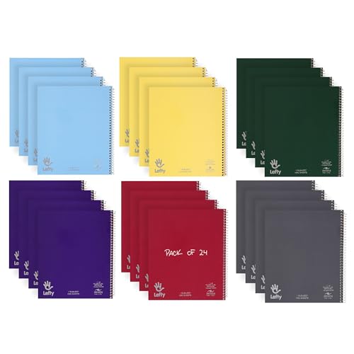 Image of ROARING SPRING Left Handed Spiral Notebook, 1 Subject, 11x9, 24 Pack | Lefty 1 Subject Notebook, College Ruled, 100 Sheets, Perforated Pages, 3 Hole Punched, Right Side Binding, Made in USA