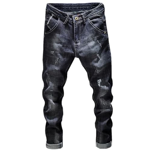 Men Stretch Slim Fit Distressed Streetwear Denim Pants Casual Retro Biker Trousers Hiphop Ripped Jeans