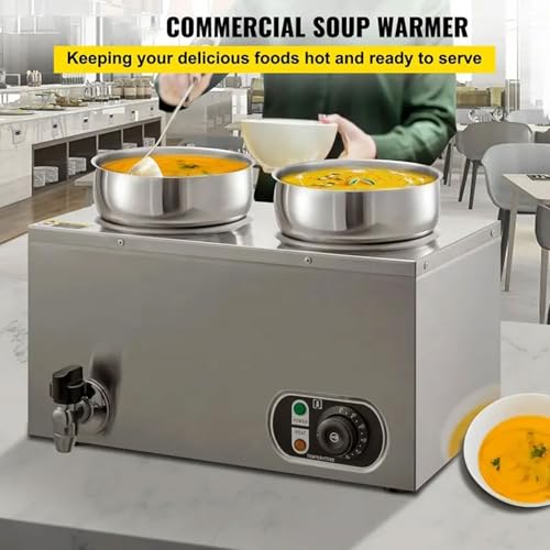 Calentador de Sopa eléctrica, 7L Bain Marie Buffet de Acero Inoxidable Calentador de Alimentos para Restaurante, Hotel, Comedor, Mesa de Vapor Comercial, Ideal para Catering y Servicio de Alimentos