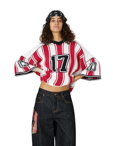 Aelfric Eden Oversized Sweaters Number Stripe Graphic Unisex Knit Sweater Color Blocking Football Jersey 2025 Trend Tops2