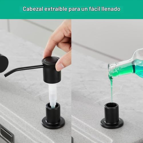 Miniatura 3 de Crea Dispensador De Jabón De Cocina, Dosificador Jabón Cocina Bajo Encimera, Dispensador De Jabón Para Fregadero Con Botella De 500 Ml Y Manguera De Extensión De 1,0 M, Llenado Desde Arriba, Negro