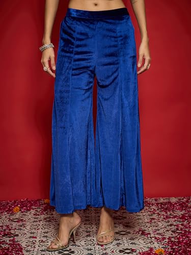 Image of Women Velvet Emb V-Neck Short Kurta With Palazzos