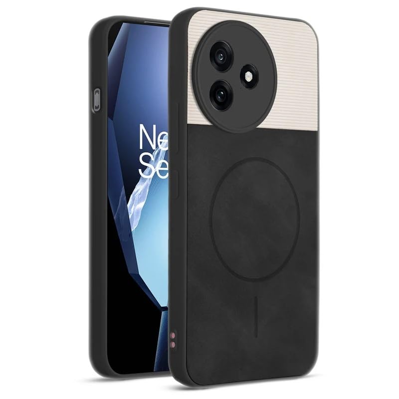 Image of Bintage Mac Safe Design Hard Slim Back Case | Soft Border Camera Protect | Dual PU Leather Finish Back Cover Compatible for Vivo Y300i 5G - White & Black