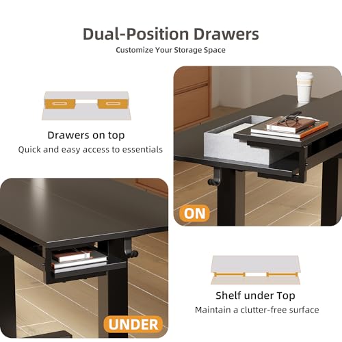 Image of Claiks Electric Standing Desk with 2 Drawers, 55 Inch, Black