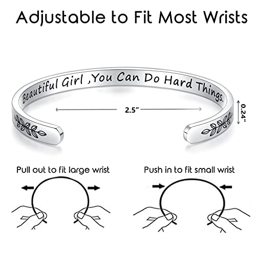 Bracelets For Girls Gifts Daughter Women Inspirational Teen Girls Gifts Year Old Birthday Motivational Jewelry Christmas Gifts Teenage Girls Beautiful Girl You Can Do Hard Things Cuff Bracelets #TOP3