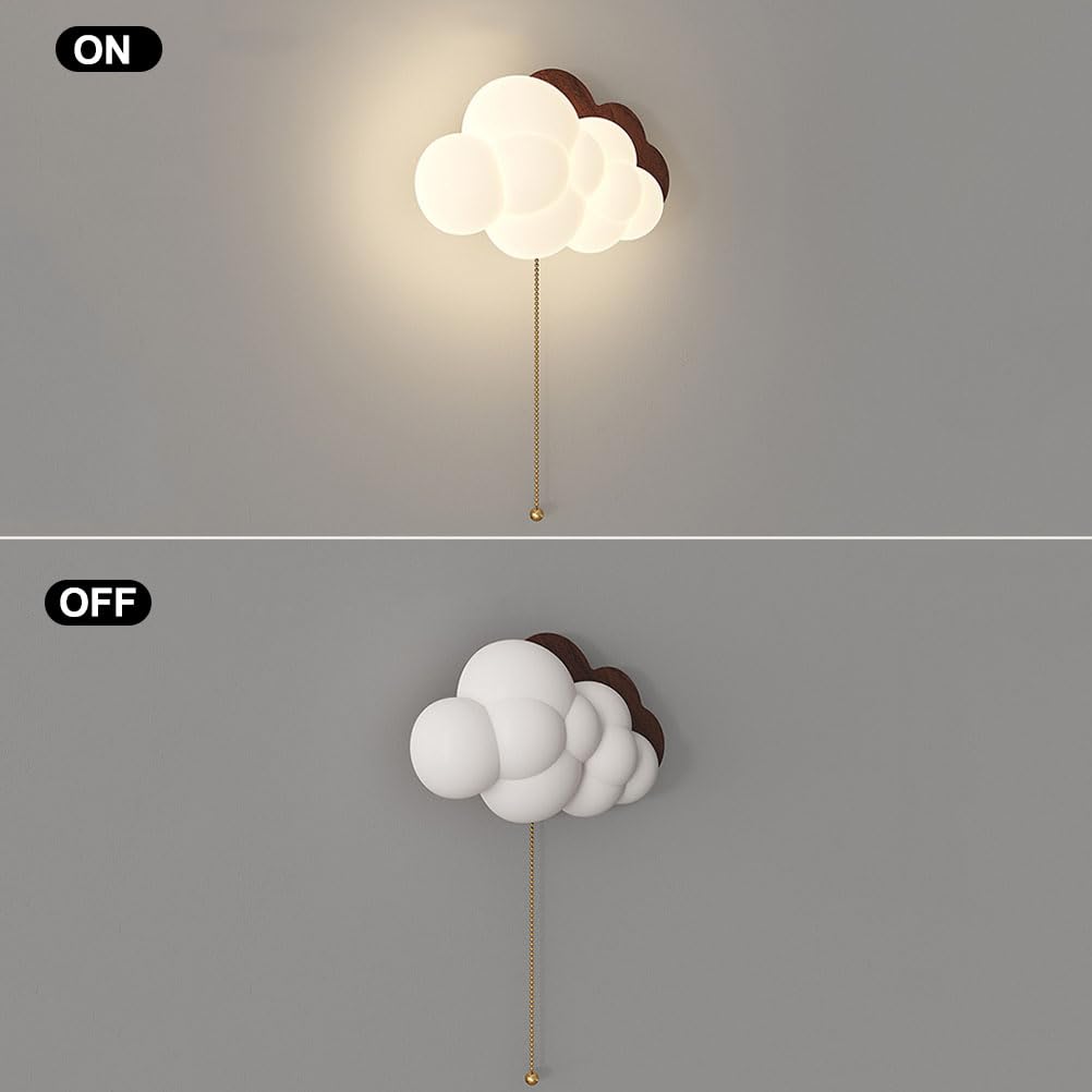 EaEa LED Wandlampe Kinderzimmer Mädchen mit Schalter, 12W Wolken Wandleuchte Kinder Jungen 3000K/4500K/6000K Kreativ Holzoptik Nachttischlampe Wand Nachtlicht für Schlafzimmer Babyzimmer Wohnzimmer