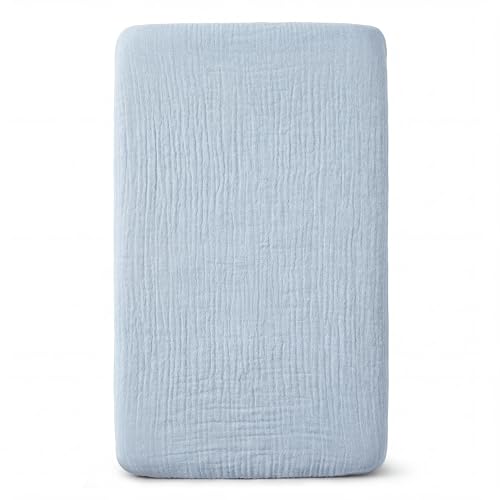 Image of Muslin Bassinet Sheet Compatible with Maxi-Cosi Iora & Iora Air Bedside Sleeper - 100% Cotton Rectangular Mattress Pad Cover (33 inchx20 inch), Breathable & Soft, Boho (1 Pack Blue)