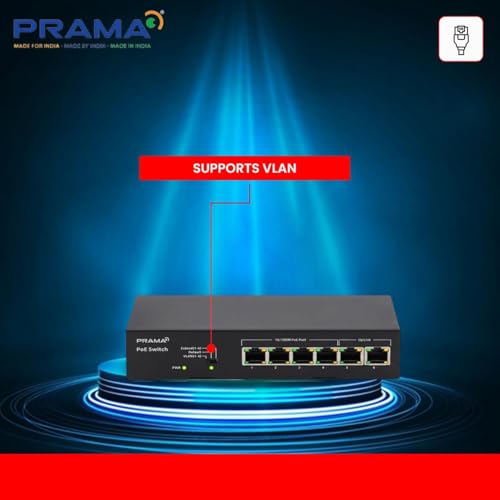 Image of Prama Prama PT-SW1U06P-E 100 Mbps Network PoE Switch, 4 PoE Ports + 2 Uplink RJ-45 Ports