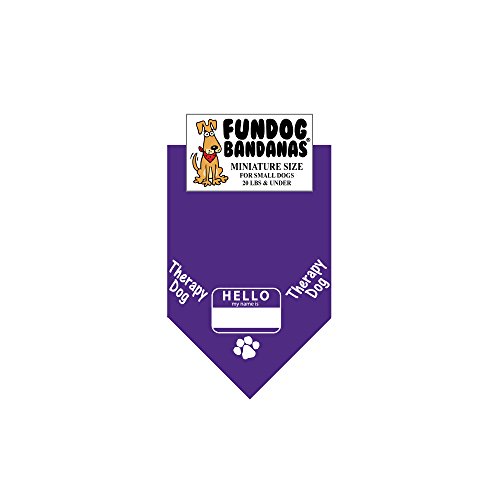 Hello My Name is Therapy Dog Bandana (Miniature for Small Dogs Less Than 20 lbs, Purple)