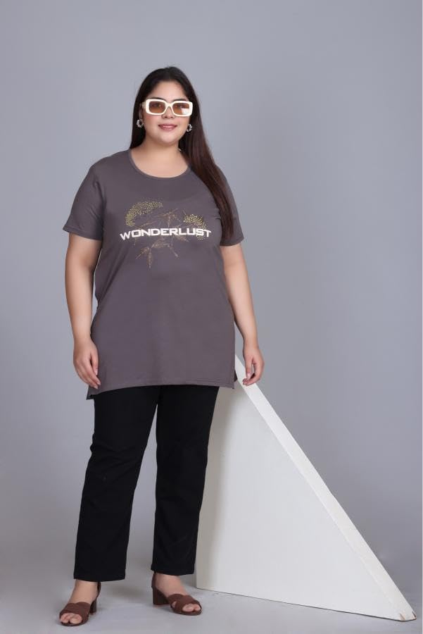 Image of In Love Women's Plus Size Longline T-Shirt with Side Pocket, 3 /4 Sleeve, Crew Neck
