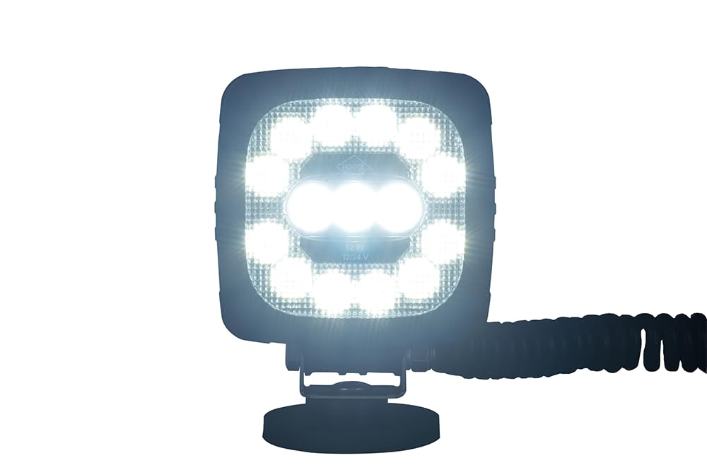 Lampa Robocza LED 15 Diod, 12W, 12/24V, Biała, Magnes, IP68, 1000lm, 8m Przewód Spiralny