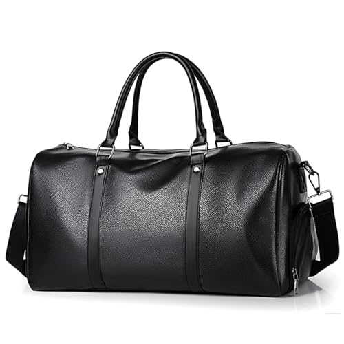 Lumavox Cabin Bag 40x20x25 Underseat Travel Duffel Bag Leather Hand Luggage Bag Overnight Weekend Man Bag for Men with Shoe Compartment Black