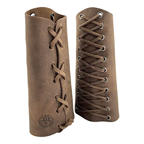 Valhalla Gear, Archery Bracer Handmade From Full Grain Leather - Hand Protector For Bow Shooting Practice, Outdoor Sports Armband, Wrist Guard - Durable, Adjustable - 2 Pack, Bourbon Brown #TOP5