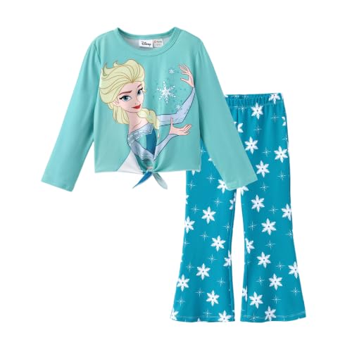 Image of Disney Frozen Princess Minnie Stitch Girl Clothes Long Sleeve Knot Front Sweatshirt Flare Pants Fall 2 Piece Outfit 2-9Y