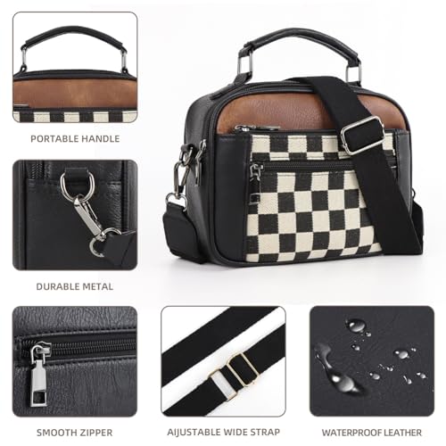 Checkered Crossbody Bags for Women Plaid Womens Cross Body Purses Checkerboard Leather Shoulder Bag Handbags4