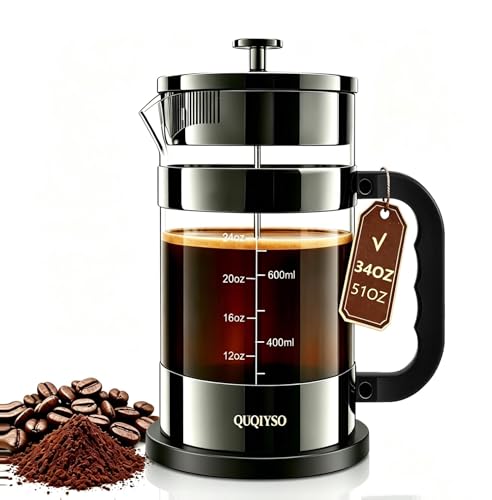 Image of QUQIYSO French Press Coffee Maker 34oz, Thickened Glass Coffee French Press