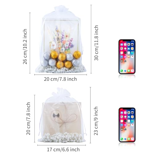 Image of Mstar Packing 100PCS Premium Sheer Organza Bags, White Wedding Favor Bags, 7.8 x 11.8 inch Reusable Large Mesh Bag Drawstring Jewelry Gift Bag for Party, Christmas, Makeup Organza, Wrapping Supplies