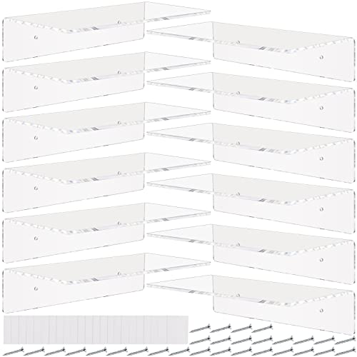 12 Pack Acrylic Floating Shelves 12 Inch Clear Acrylic Shelf Wall Display 4 mm Thick Invisible Book Shelves for Bedroom, Living Room, Bathroom, Office