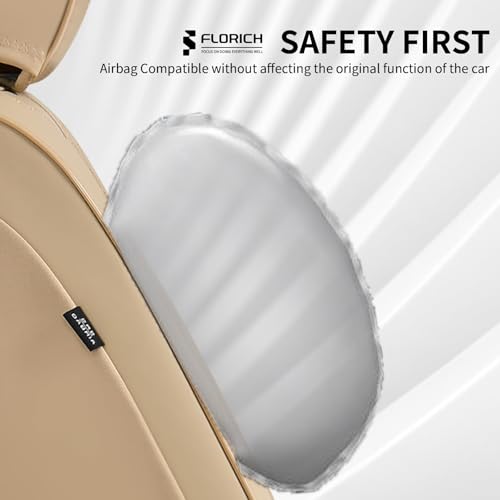 Image of FLORICH Front Seat Covers, Leather Car Seat Covers Luxury Automotive Seat Covers Waterproof Car Seat Protectors Universal Fit for Most Cars SUV Trucks Vehicles, Beige