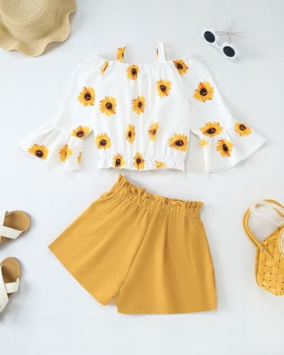 Image of Weebaby Girls Clothes 2 Piece Outfits Cute Kid Clothes Crop Top Paperbag Waist Shorts Set Summer Clothes for Tween Girls