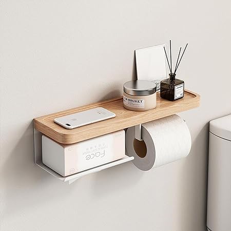 Crysellewoods Toilet Paper Holder with Wood Shelf, Wall Mount Tissue Paper Roll Holder, Wooden Tissue Holder Accessories Decor for Bathroom Washroom, Paper Roll Holder Only (Natural) (B0D73T7WG5) Amazon Price History, Amazon Price Tracker