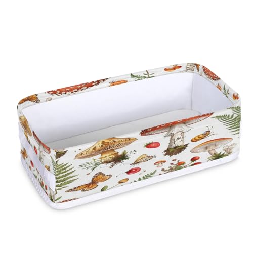Tablerazzi Toilet Tank Topper Paper Basket with Handle, Cute Mushrooms Plant Bathroom Storage Basket for Organizing, Small Fabric Storage Bins for Bathroom Decor