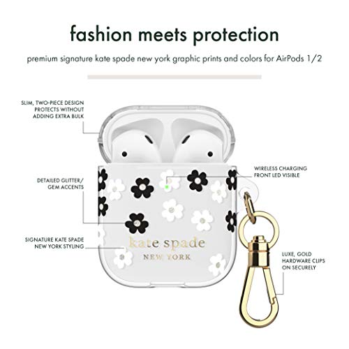 Kate Spade New York Scattered Flowers Case For Airpods 2 & 1 - Protective Wireless Charging Cover With Keychain (Front Led Visible) #TOP2