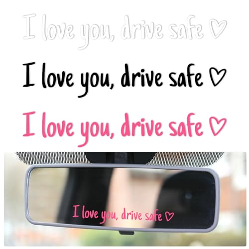 Image of 6psc Car Rearview Mirror Decal, I Love You Drive Safe & Trust in God Vinyl Rear View Mirror Sticker Affirmation Reminder Sticker Car Decoration for Window Water Bottle (White, Black, Pink)