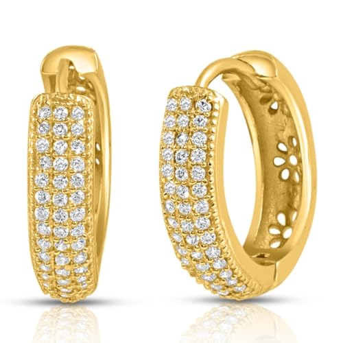 Image of ZAVYA 925 Sterling Silver Cubic Zirconia Circular Gold Plating Earrings | | Gift for Women and Girls | With Certificate of Authenticity and 925 Hallmark