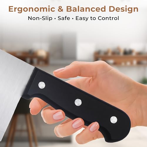 Image of HomeEssentials 3-Piece Professional Kitchen Prep Set - Includes 29.5cm Heavy-Duty Meat Cleaver, 19.5cm Utility Knife, and Ergonomic Peeler - Stainless Steel Blades with Non-Slip Handles